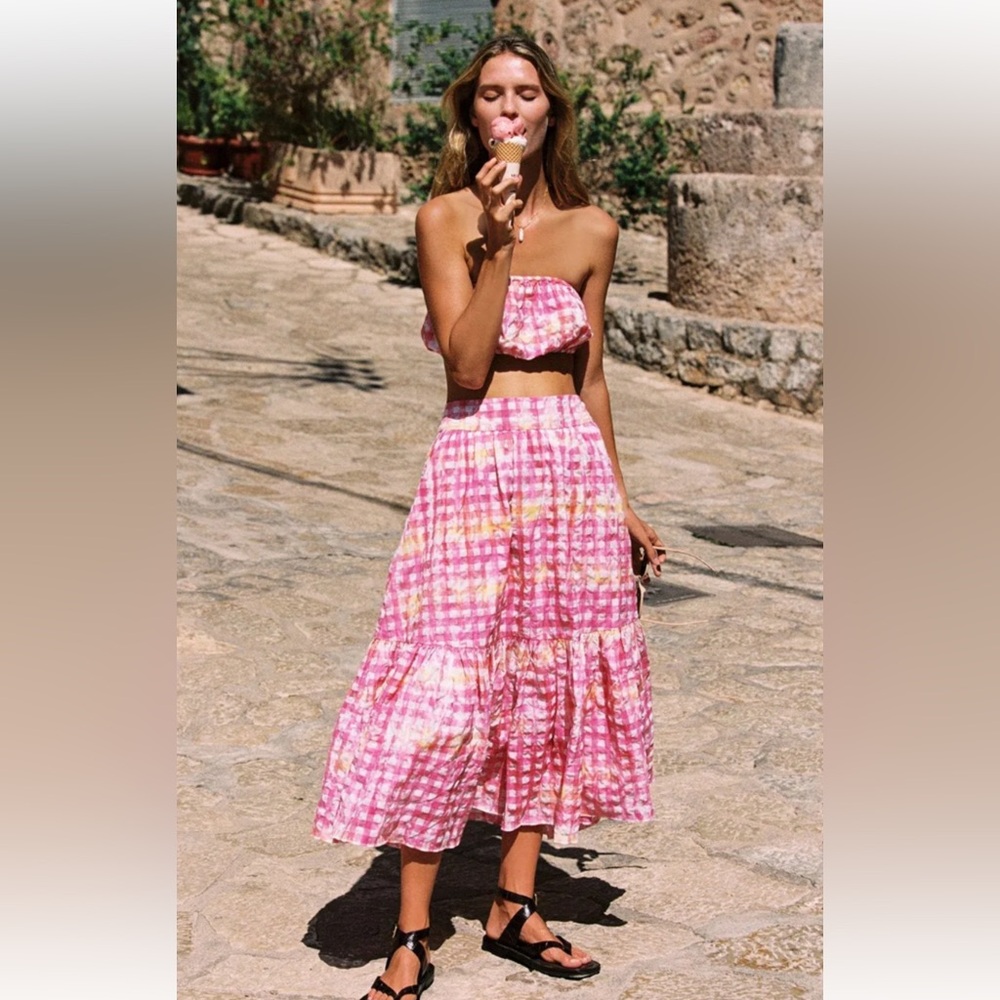 Steele Malibu Vibrant Gingham Crop and Skirt Set